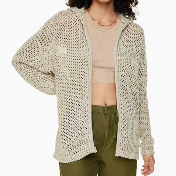 Aritzia Tops - Aritzia TNA Dixie Mesh Zip Up Hoodie Open Knit Sheer Beige Size XS